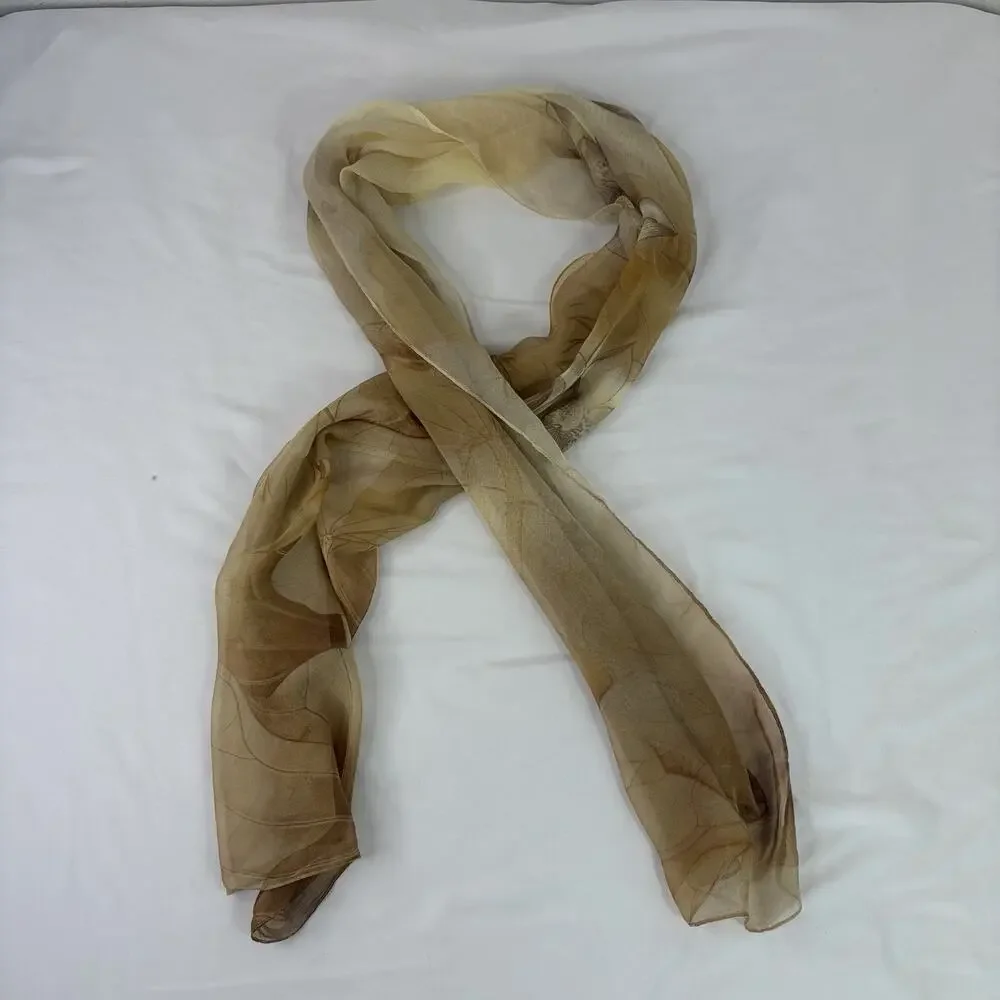 Unbranded Floral Print Tan Cream Colors Rectangular Scarf, 100% Polyester